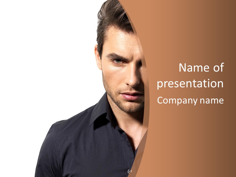 A Man In A Black Shirt Is Looking At The Camera PowerPoint Template