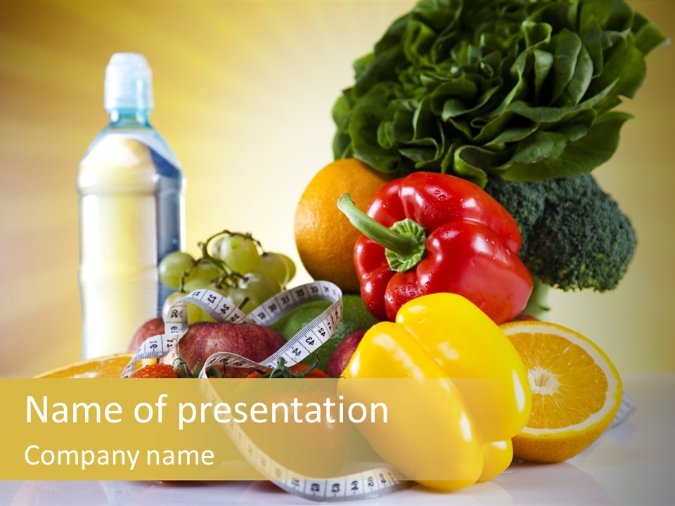 A Variety Of Fruits And Vegetables With A Bottle Of Water PowerPoint Template