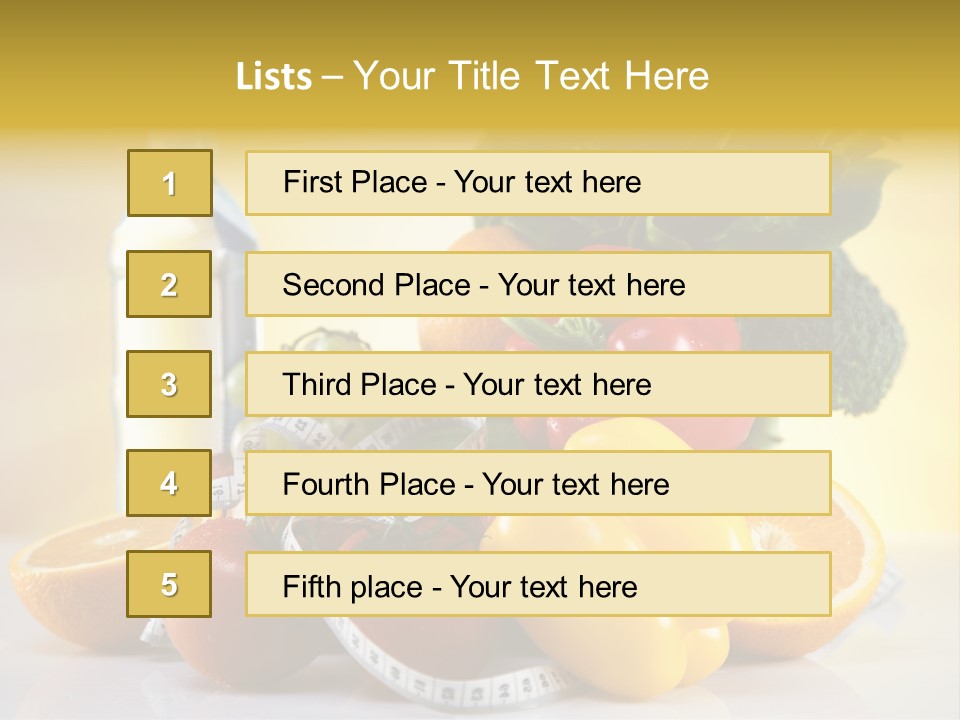 A Variety Of Fruits And Vegetables With A Bottle Of Water PowerPoint Template