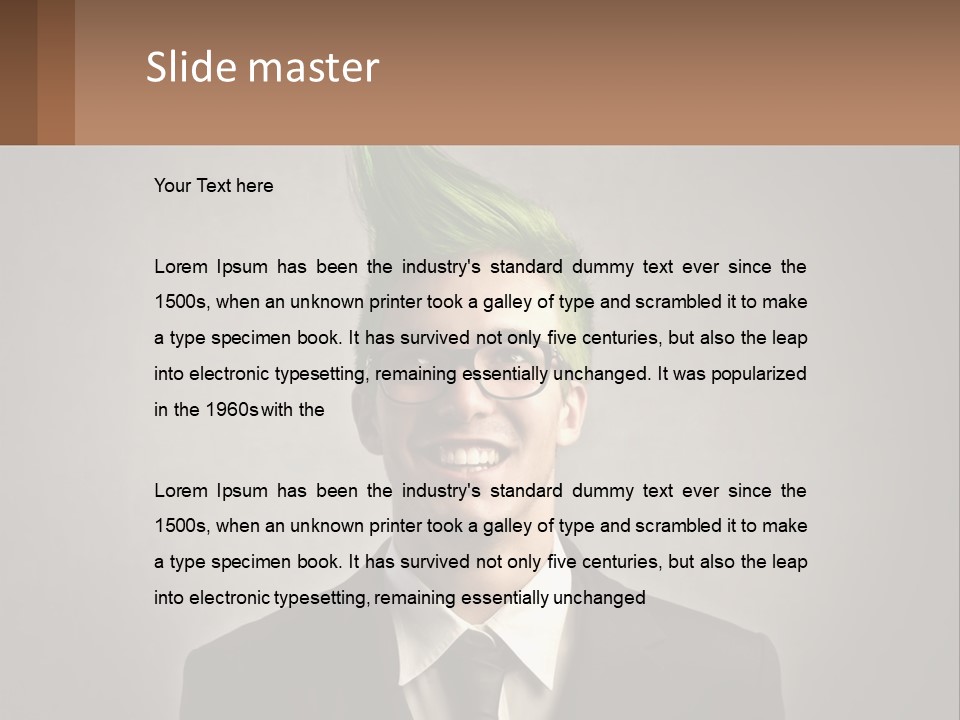 A Man With Green Hair And Glasses Holding A Sign PowerPoint Template