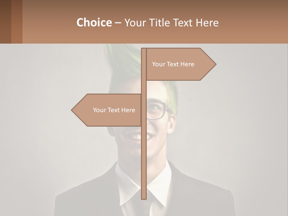 A Man With Green Hair And Glasses Holding A Sign PowerPoint Template