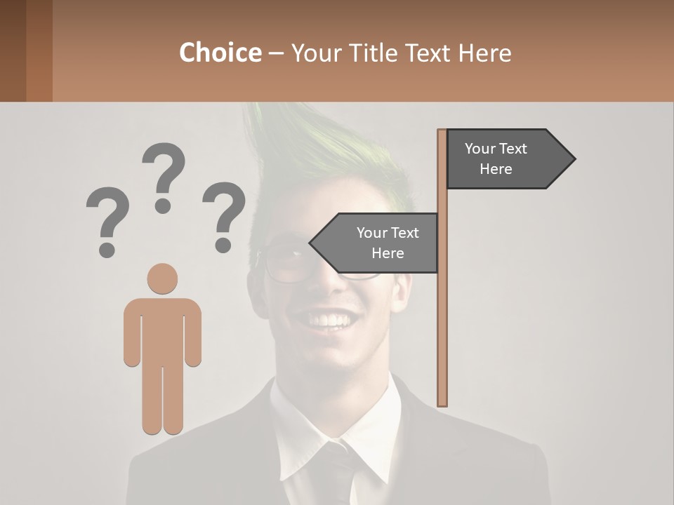 A Man With Green Hair And Glasses Holding A Sign PowerPoint Template