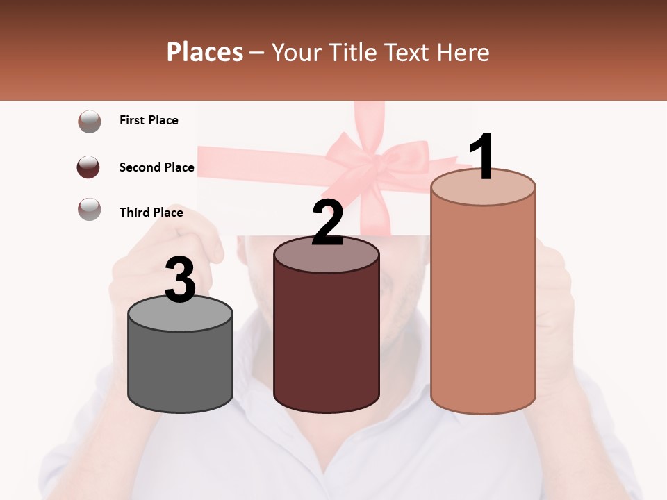 A Man Holding A Card With A Red Bow On It PowerPoint Template