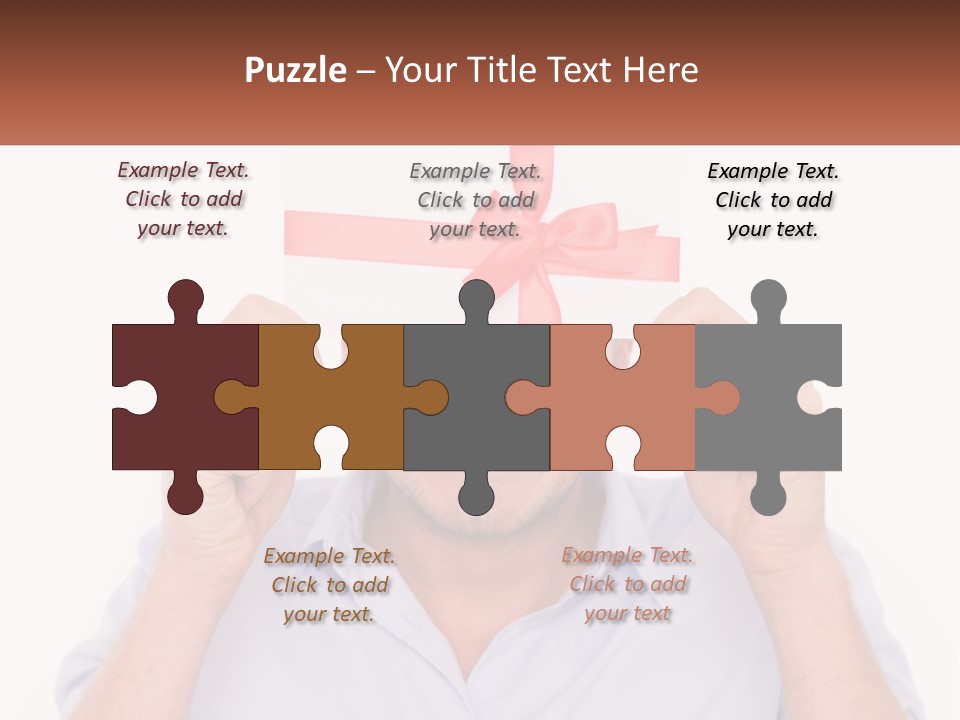 A Man Holding A Card With A Red Bow On It PowerPoint Template