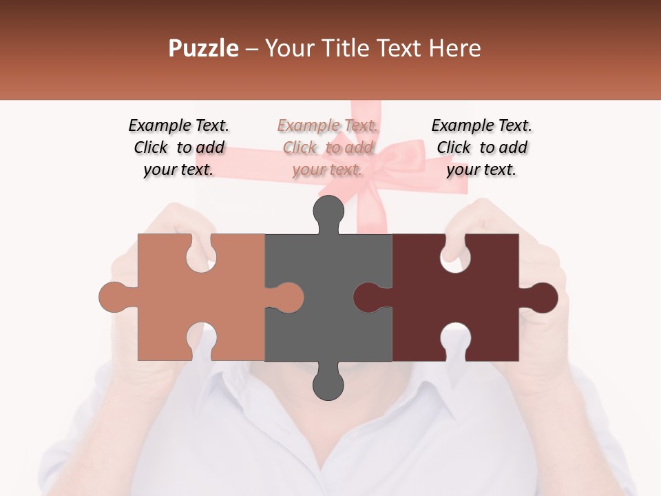 A Man Holding A Card With A Red Bow On It PowerPoint Template