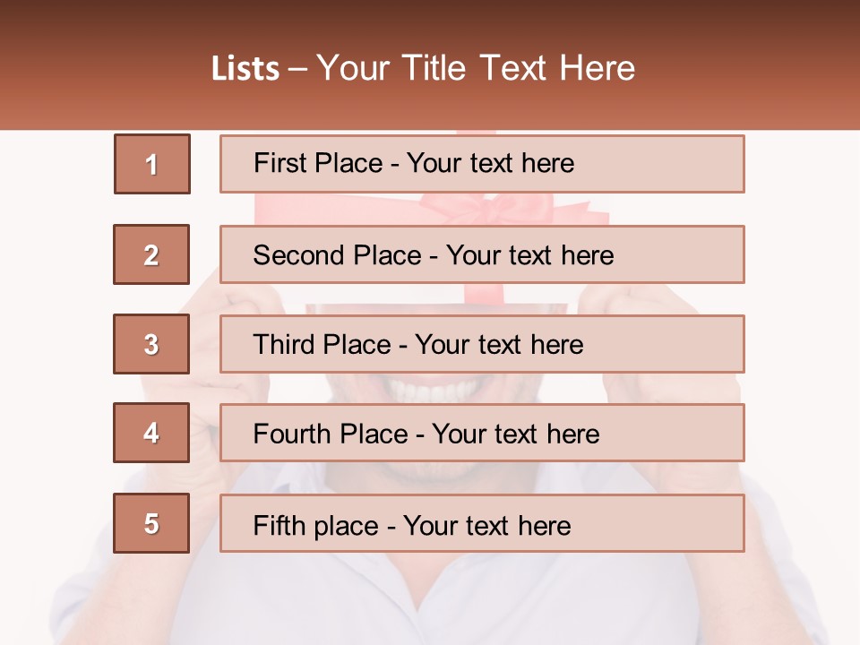 A Man Holding A Card With A Red Bow On It PowerPoint Template