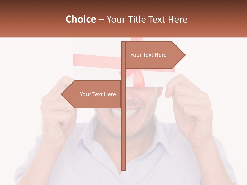 A Man Holding A Card With A Red Bow On It PowerPoint Template