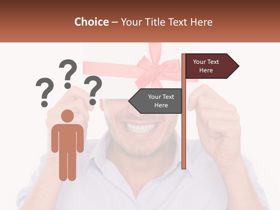 A Man Holding A Card With A Red Bow On It PowerPoint Template