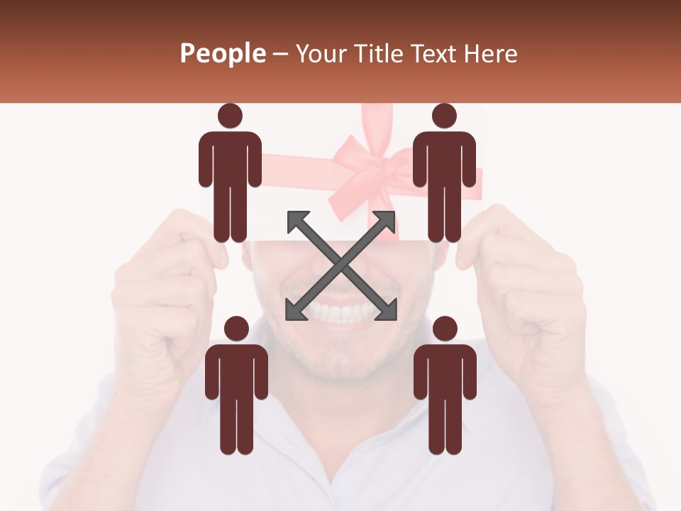 A Man Holding A Card With A Red Bow On It PowerPoint Template