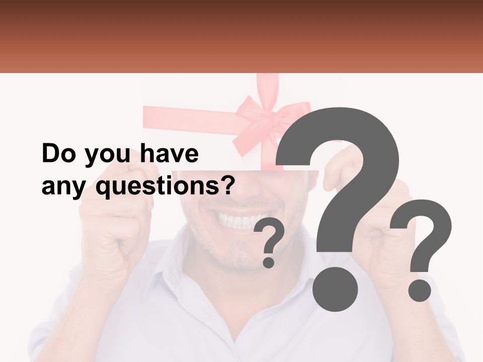 A Man Holding A Card With A Red Bow On It PowerPoint Template