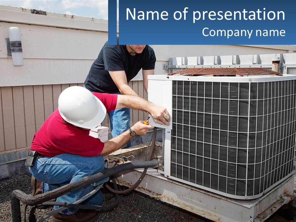 A Man And A Woman Working On An Air Conditioner PowerPoint Template