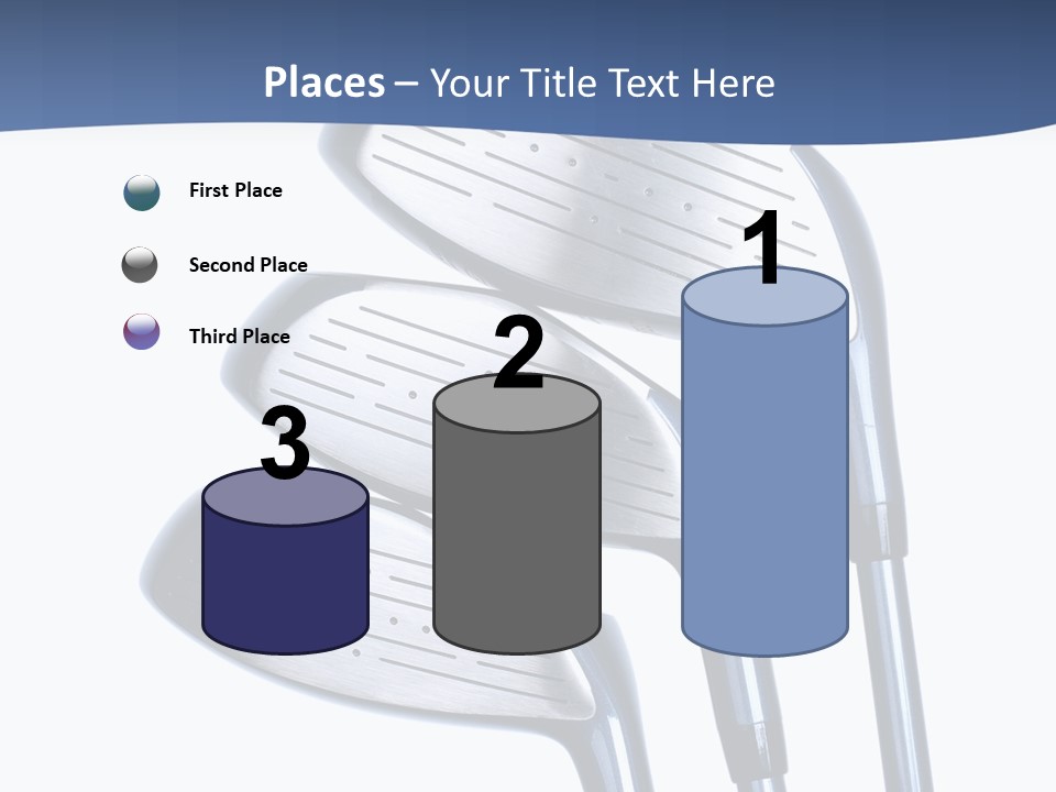 A Group Of Golf Clubs On A Blue And White Background PowerPoint Template