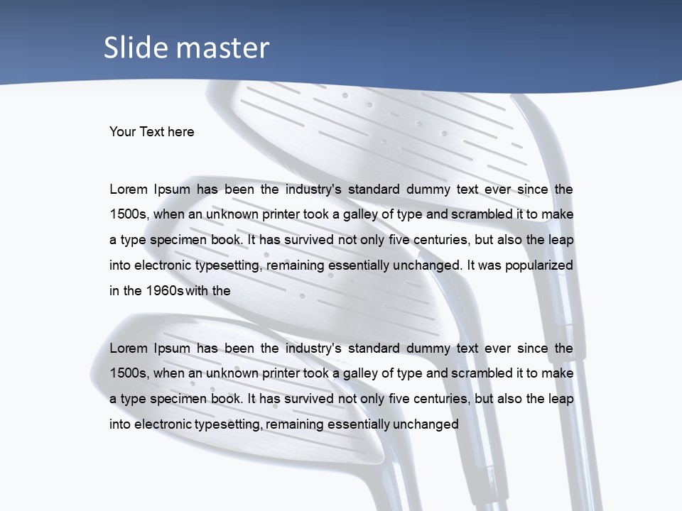 A Group Of Golf Clubs On A Blue And White Background PowerPoint Template