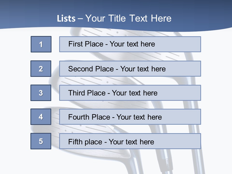 A Group Of Golf Clubs On A Blue And White Background PowerPoint Template