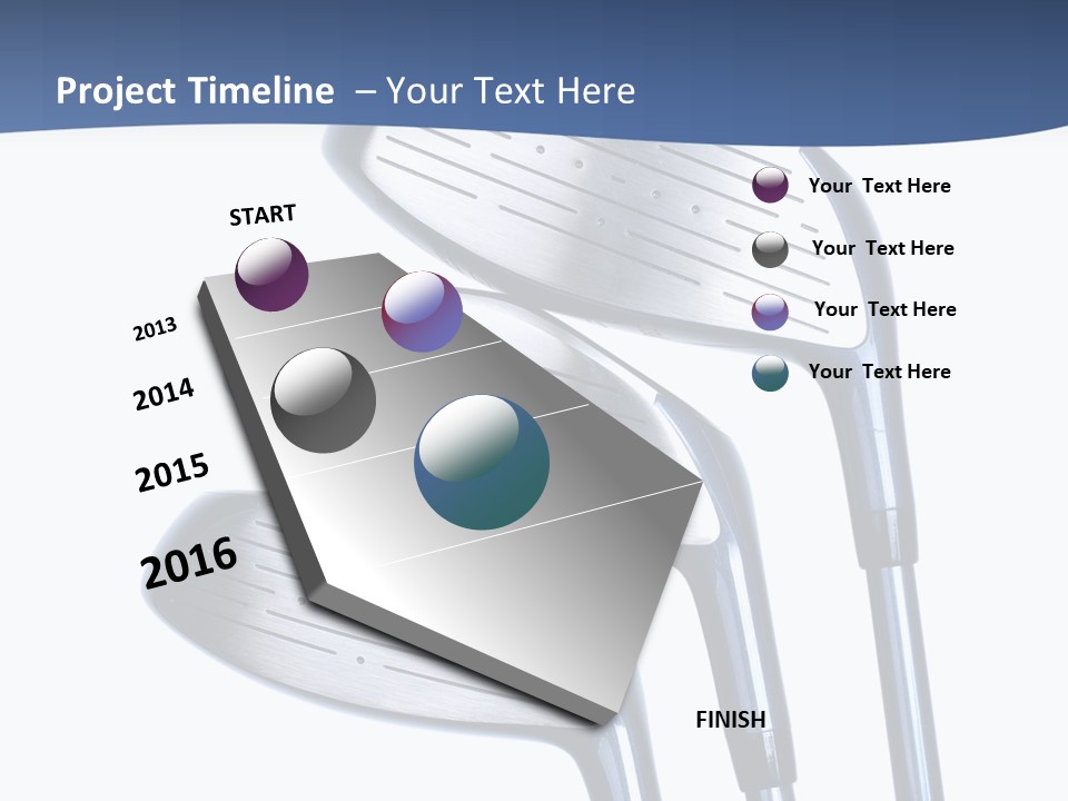 A Group Of Golf Clubs On A Blue And White Background PowerPoint Template