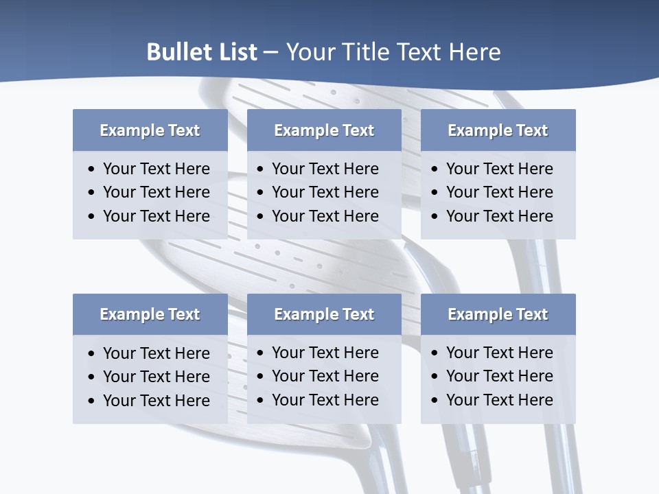 A Group Of Golf Clubs On A Blue And White Background PowerPoint Template