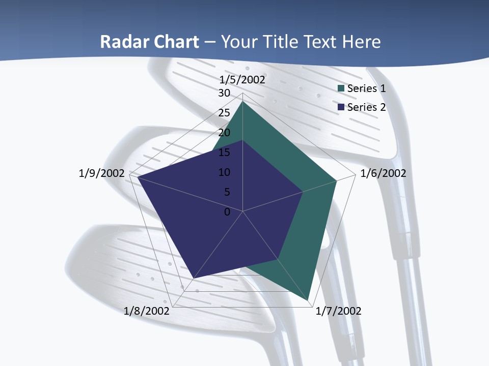 A Group Of Golf Clubs On A Blue And White Background PowerPoint Template