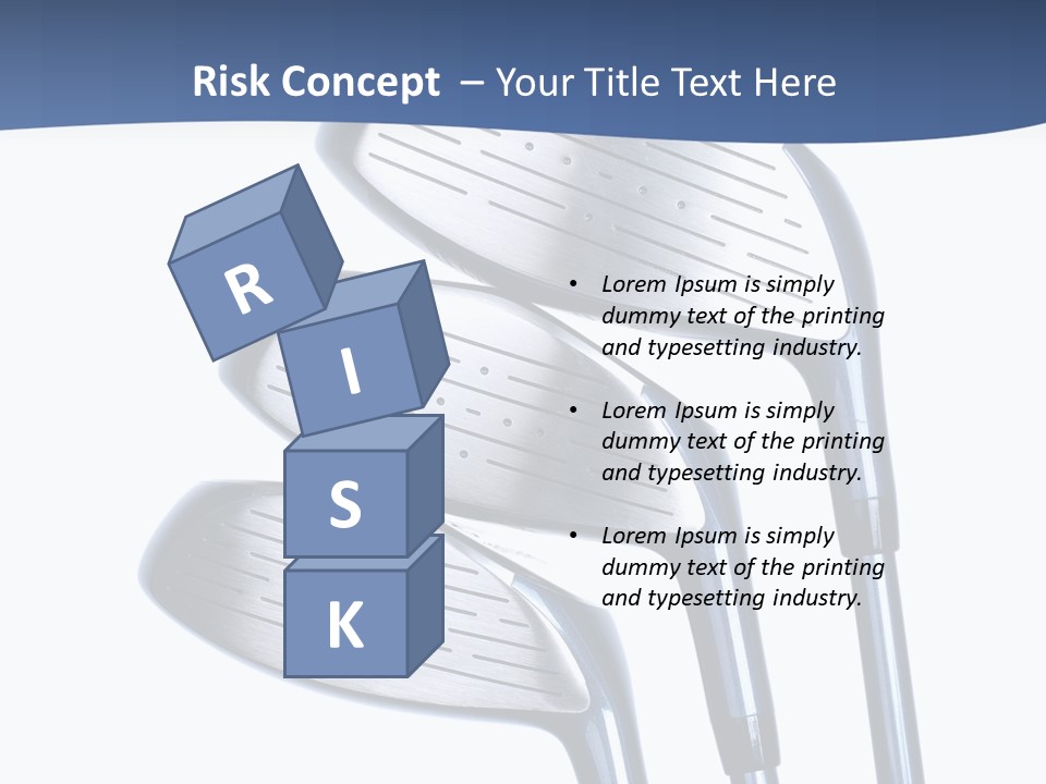 A Group Of Golf Clubs On A Blue And White Background PowerPoint Template