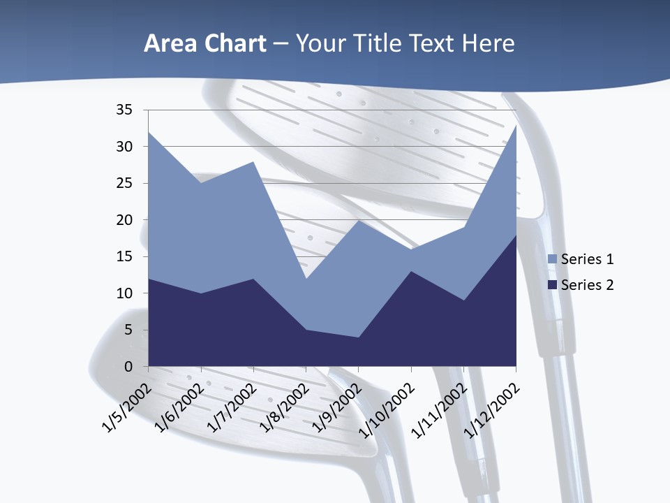 A Group Of Golf Clubs On A Blue And White Background PowerPoint Template