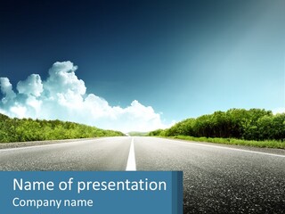 An Empty Road With Trees And Clouds In The Background PowerPoint Template