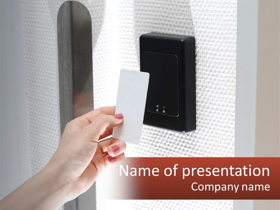 A Person Holding A Card In Front Of A Door PowerPoint Template