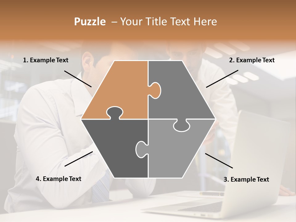 Two Men Sitting At A Table Looking At A Laptop PowerPoint Template