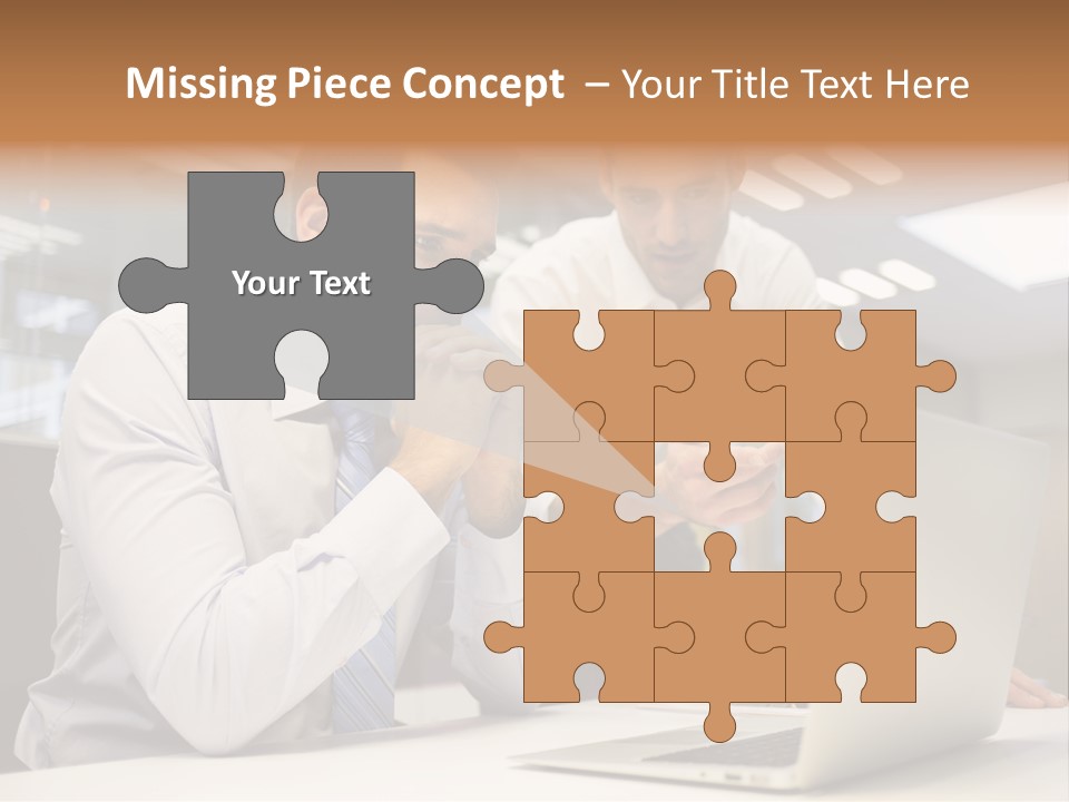 Two Men Sitting At A Table Looking At A Laptop PowerPoint Template