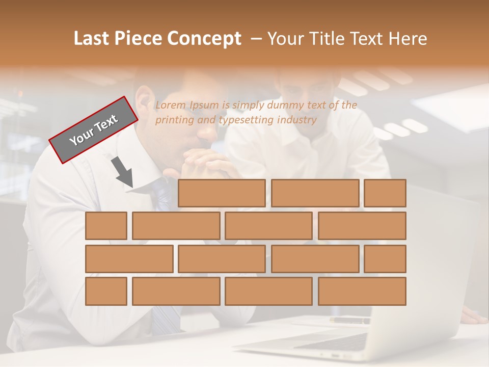 Two Men Sitting At A Table Looking At A Laptop PowerPoint Template
