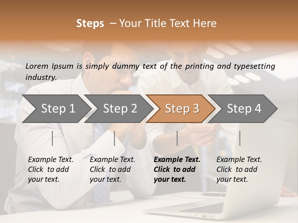 Two Men Sitting At A Table Looking At A Laptop PowerPoint Template