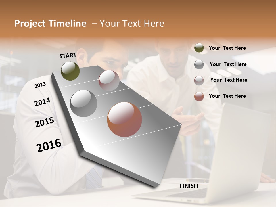 Two Men Sitting At A Table Looking At A Laptop PowerPoint Template