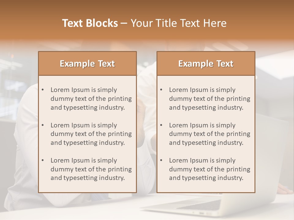 Two Men Sitting At A Table Looking At A Laptop PowerPoint Template