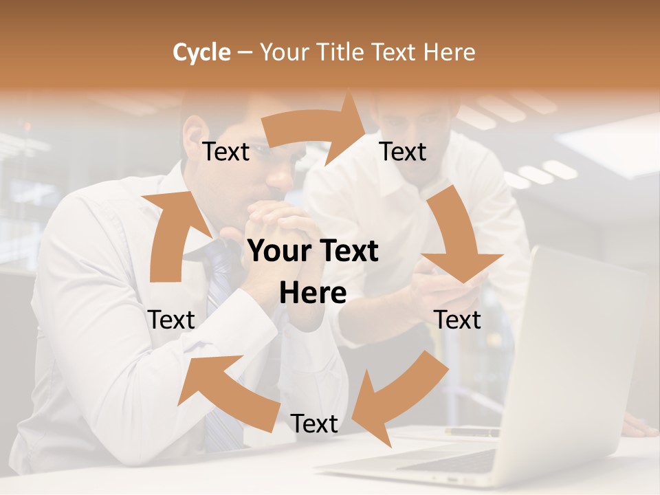 Two Men Sitting At A Table Looking At A Laptop PowerPoint Template