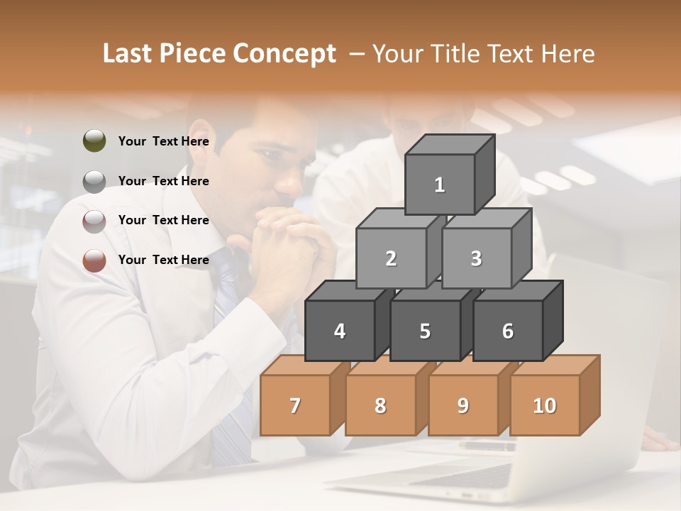 Two Men Sitting At A Table Looking At A Laptop PowerPoint Template