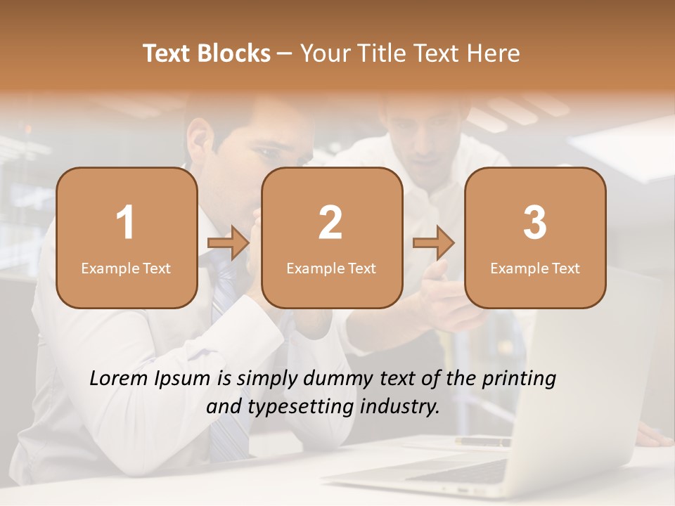 Two Men Sitting At A Table Looking At A Laptop PowerPoint Template