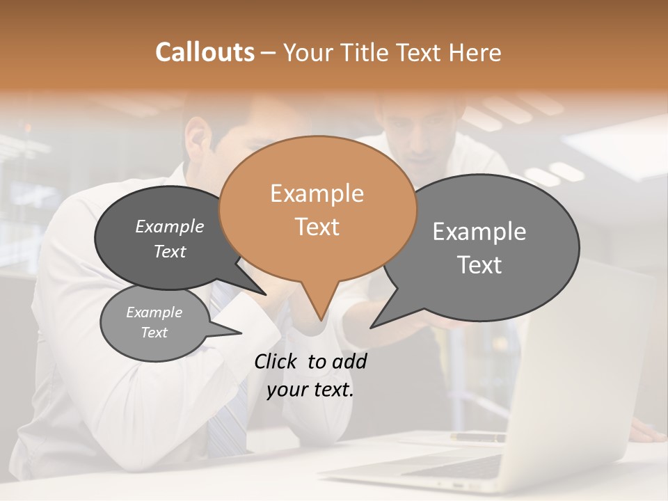 Two Men Sitting At A Table Looking At A Laptop PowerPoint Template