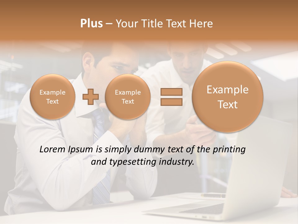 Two Men Sitting At A Table Looking At A Laptop PowerPoint Template