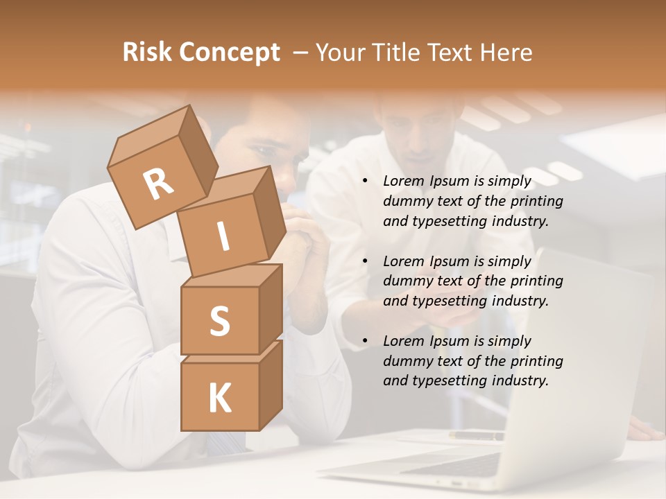 Two Men Sitting At A Table Looking At A Laptop PowerPoint Template