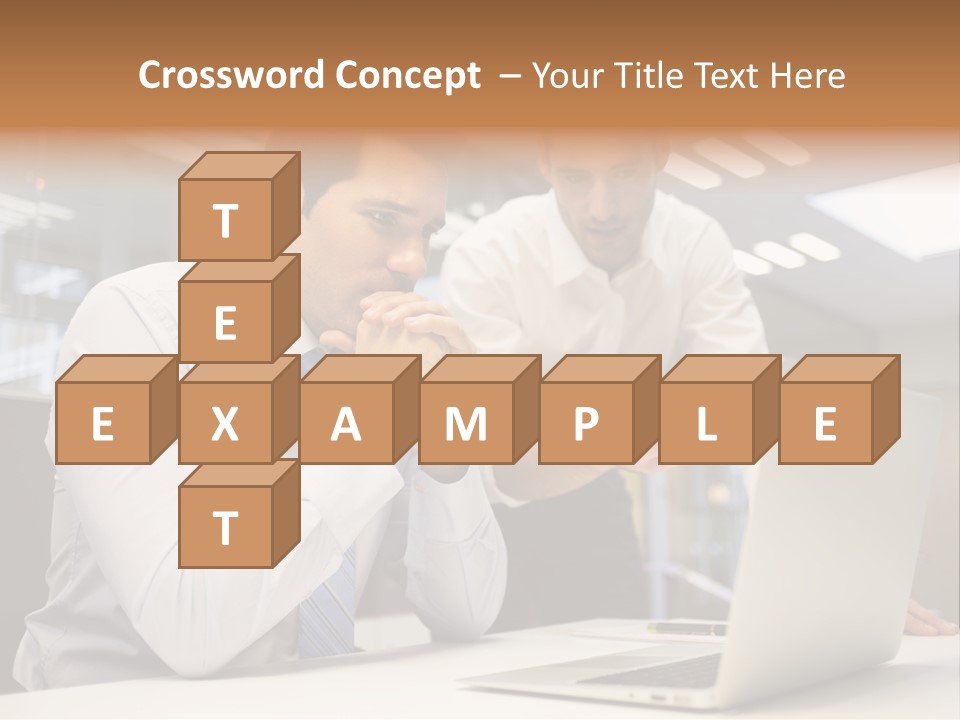 Two Men Sitting At A Table Looking At A Laptop PowerPoint Template