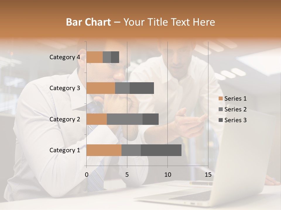Two Men Sitting At A Table Looking At A Laptop PowerPoint Template