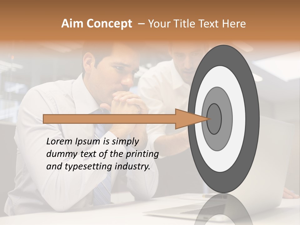 Two Men Sitting At A Table Looking At A Laptop PowerPoint Template