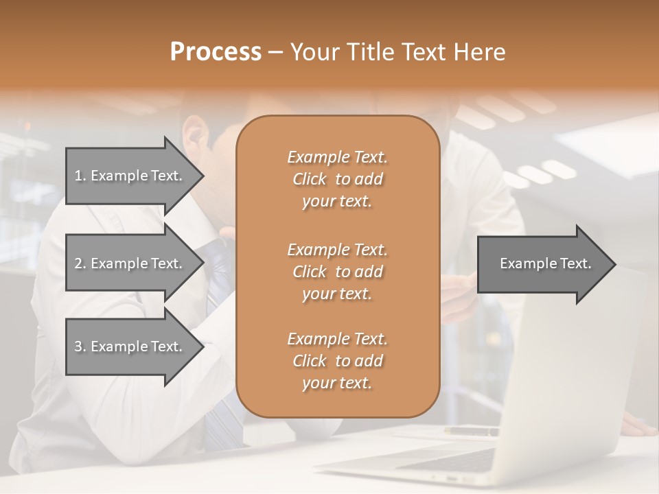 Two Men Sitting At A Table Looking At A Laptop PowerPoint Template