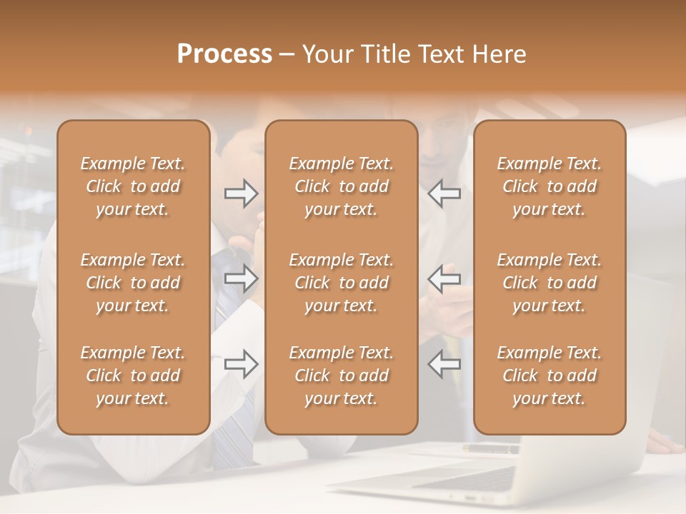 Two Men Sitting At A Table Looking At A Laptop PowerPoint Template