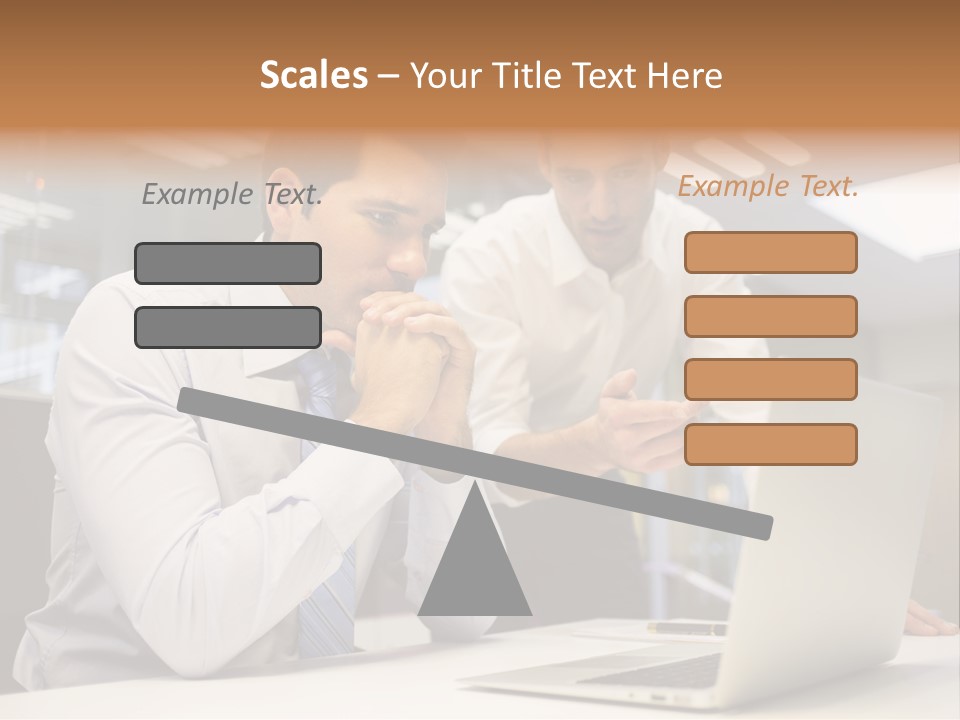 Two Men Sitting At A Table Looking At A Laptop PowerPoint Template