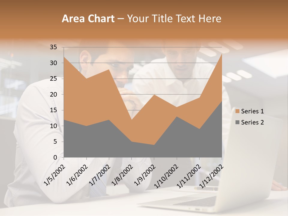 Two Men Sitting At A Table Looking At A Laptop PowerPoint Template