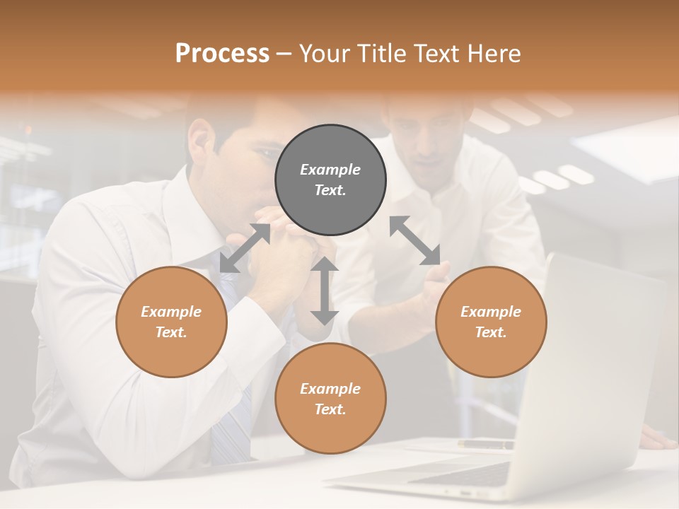 Two Men Sitting At A Table Looking At A Laptop PowerPoint Template