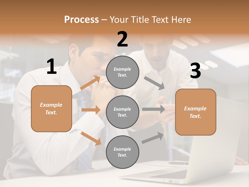 Two Men Sitting At A Table Looking At A Laptop PowerPoint Template
