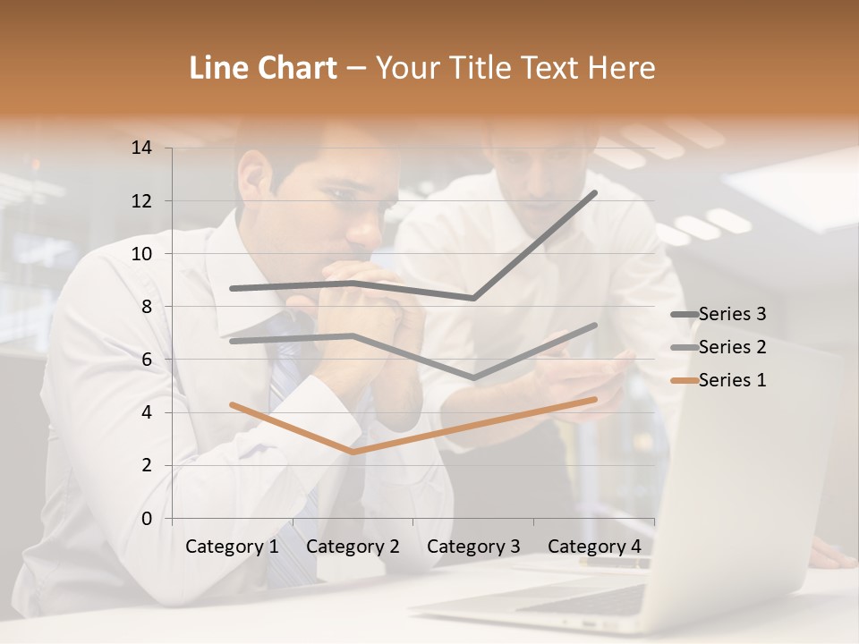 Two Men Sitting At A Table Looking At A Laptop PowerPoint Template