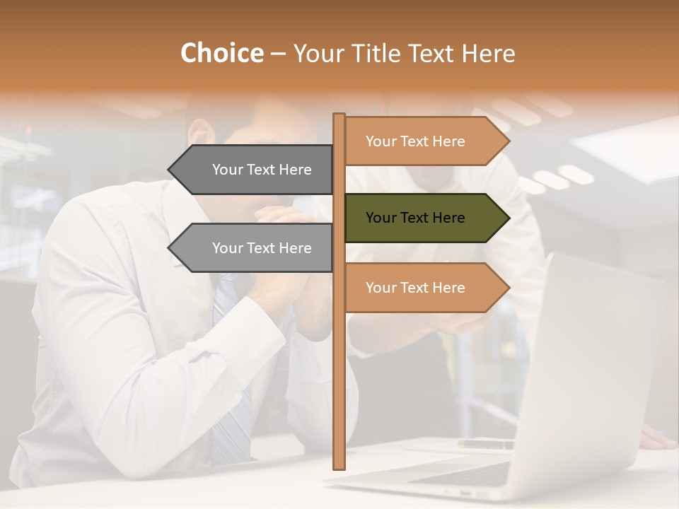 Two Men Sitting At A Table Looking At A Laptop PowerPoint Template