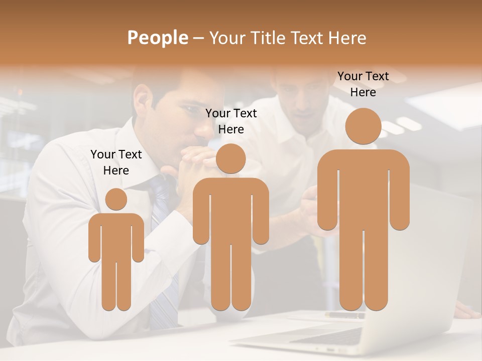 Two Men Sitting At A Table Looking At A Laptop PowerPoint Template