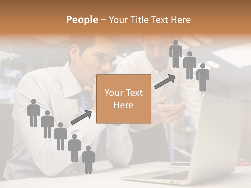 Two Men Sitting At A Table Looking At A Laptop PowerPoint Template